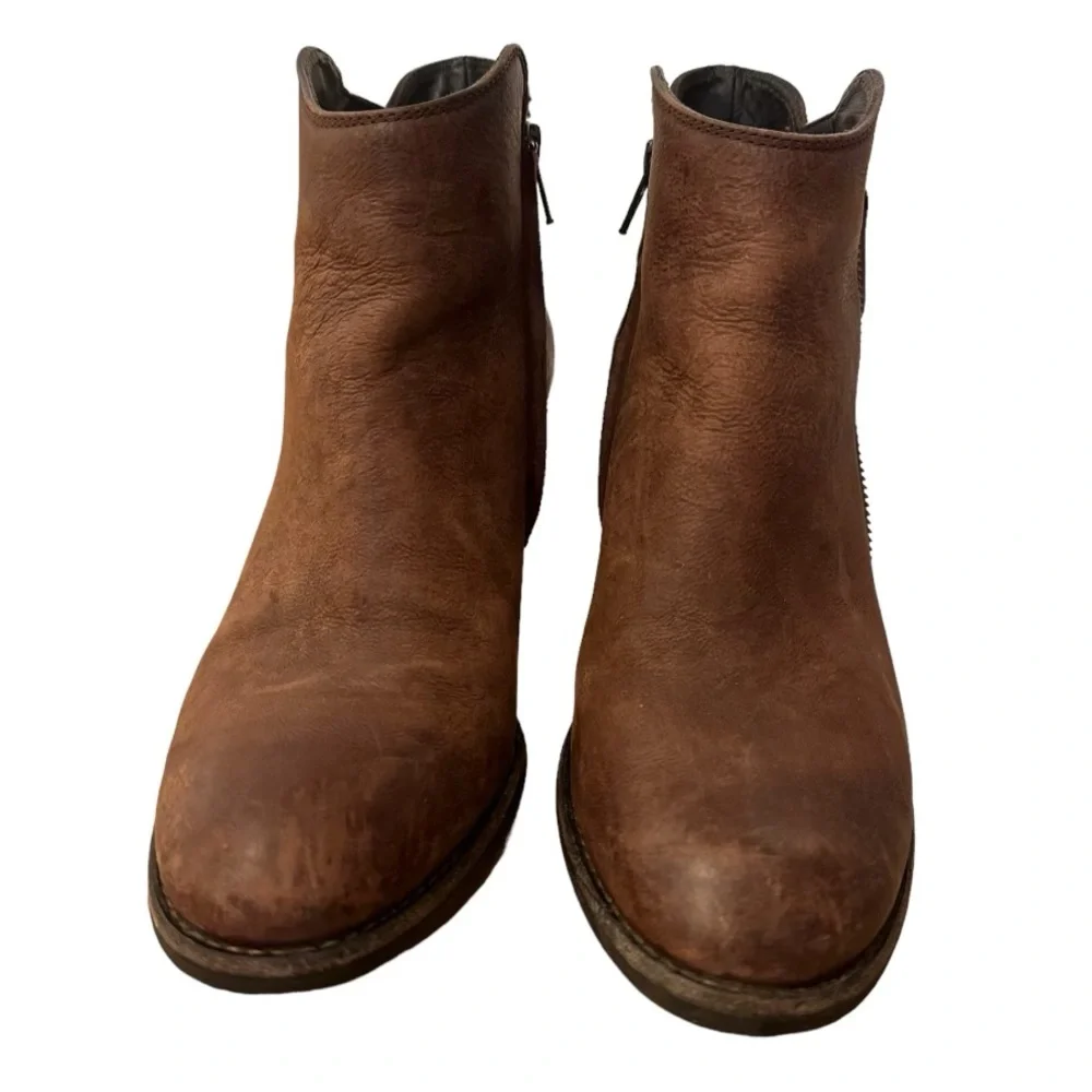 Paul Green Aubrey Boot US 7 Brown Leather Double Zip Western Ankle Bootie